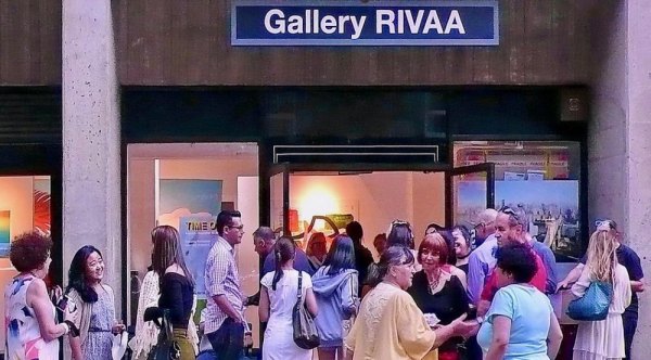 Seen at "Free Time," RIVAA Gallery Opening Before the show, art lovers mingle on a perfect summer evening.